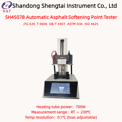Analisador automático de punto de ablandamiento del asfalto RT ¥ 230 °C Cantidad de calentamiento 5,0 °C ± 0,5 °C/min ASTM D36